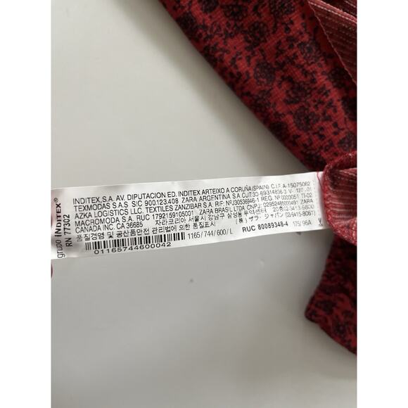 Zara Dainty Floral Dress L Red Black Tiered Cottagecore Raw Hem Boho Maxi Midi - Picture 7 of 9